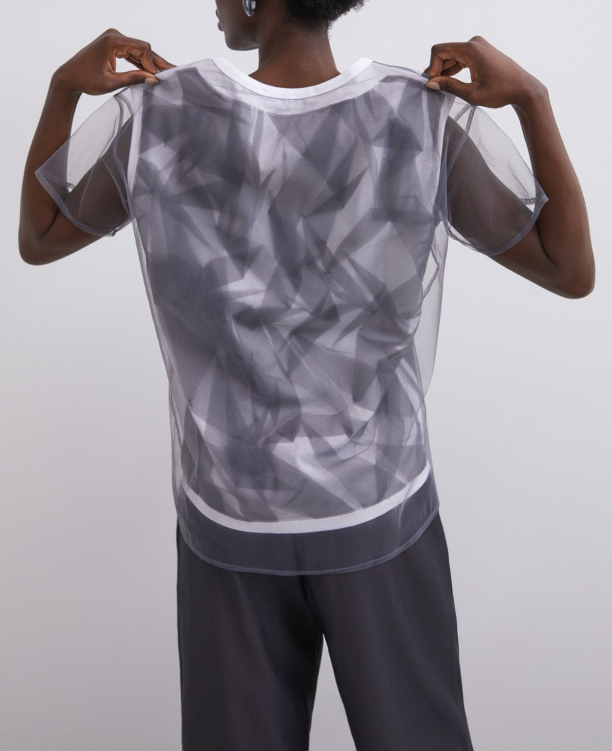 Women T-Shirt (Short Sleeve) | White/Grey Double Layer T-Shirt by Spanish designer Adolfo Dominguez