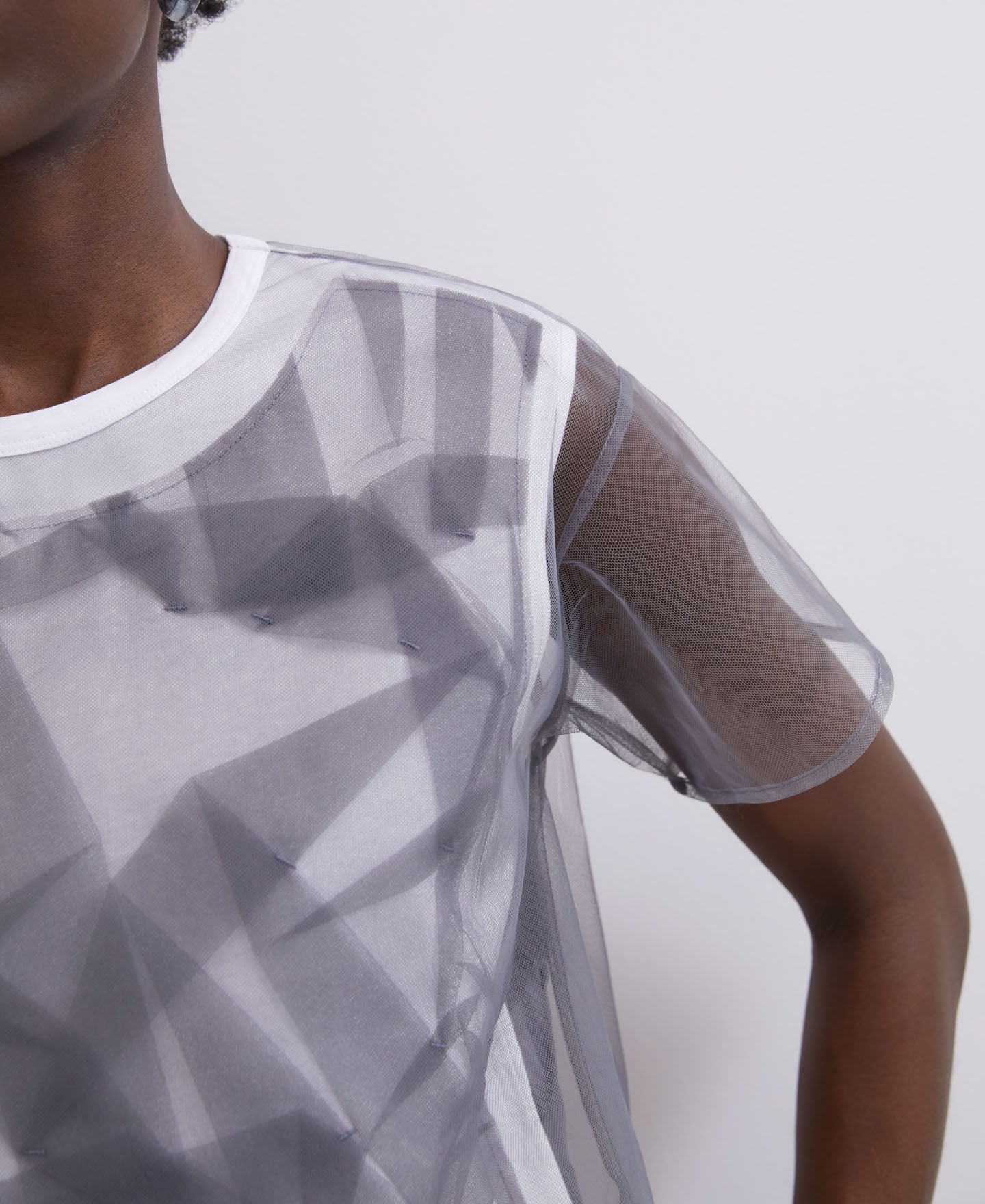 Women T-Shirt (Short Sleeve) | White/Grey Double Layer T-Shirt by Spanish designer Adolfo Dominguez