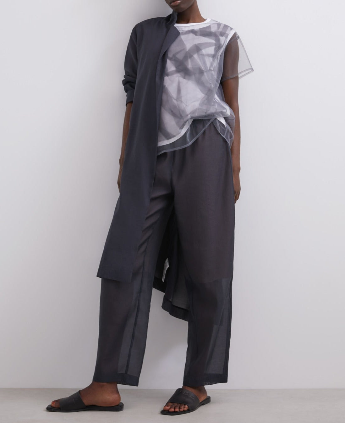 Women T-Shirt (Short Sleeve) | White/Grey Double Layer T-Shirt by Spanish designer Adolfo Dominguez