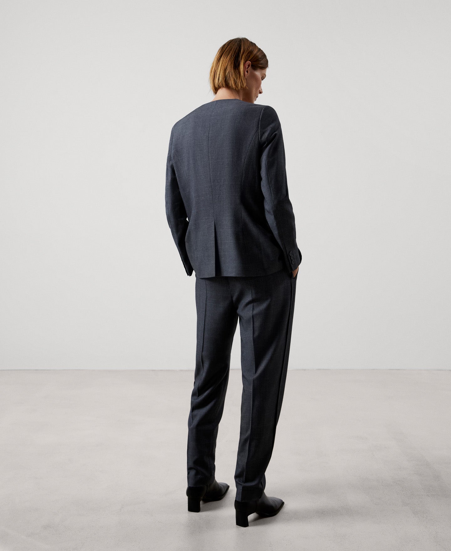 Women Structured Jacket | White/Grey Melange Tailored Jacket by Spanish designer Adolfo Dominguez