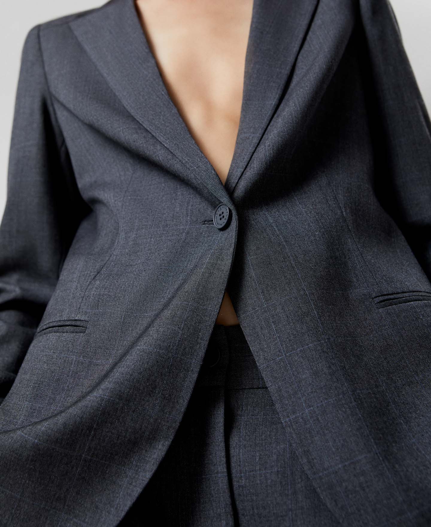 Women Structured Jacket | White/Grey Melange Tailored Jacket by Spanish designer Adolfo Dominguez
