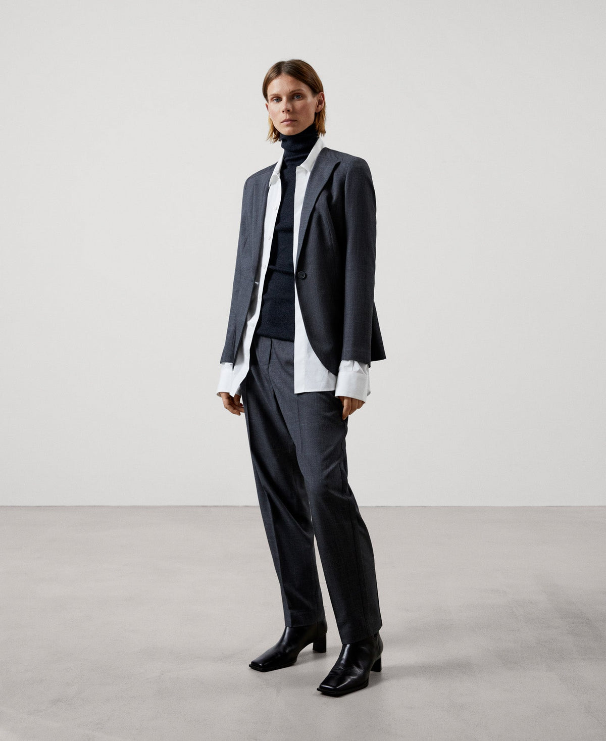 Women Structured Jacket | White/Grey Melange Tailored Jacket by Spanish designer Adolfo Dominguez