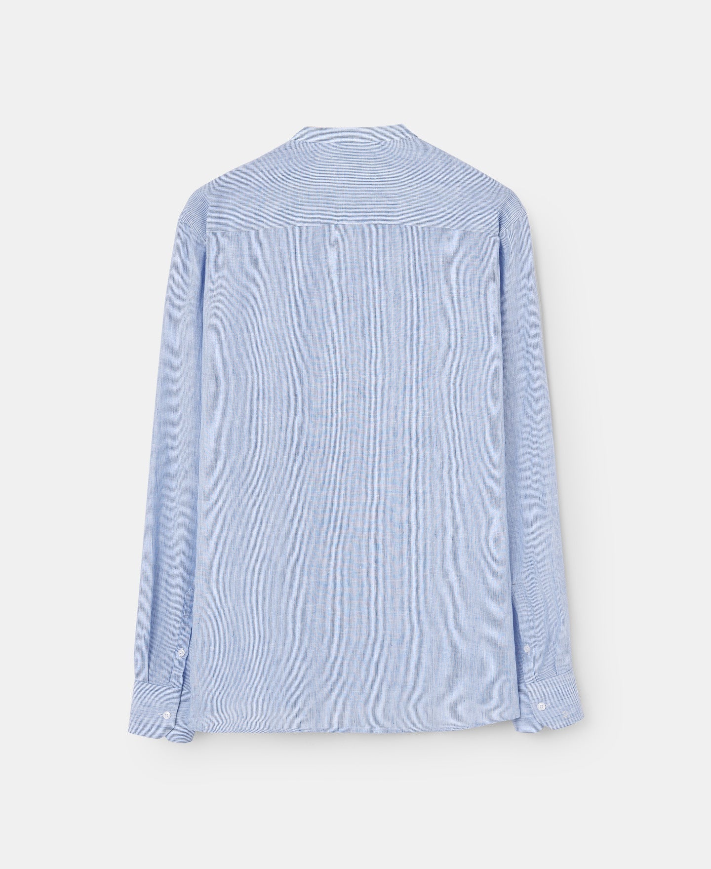 Men Shirt | White/Sky Blue Striped Shirt With Mao Collar In Linen by Spanish designer Adolfo Dominguez