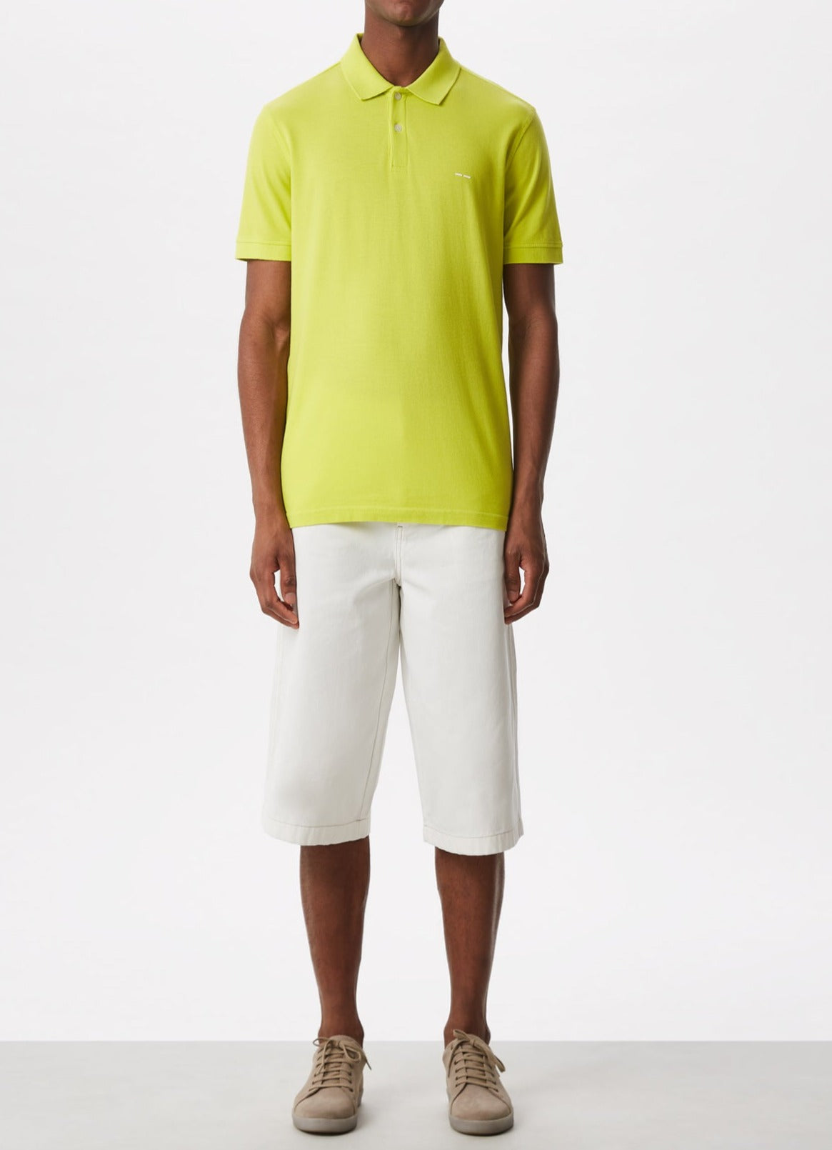 Men Polo | Yellow Cotton Pique Washed Polo Shirt by Spanish designer Adolfo Dominguez