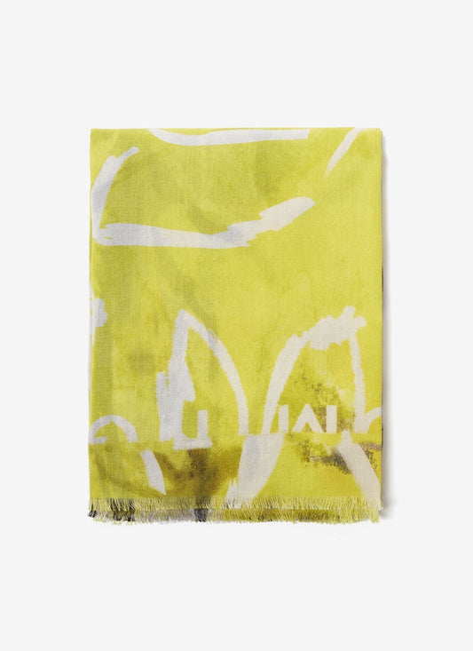 Women Shawl | Yellow Modal Scarf With Japanese Print by Spanish designer Adolfo Dominguez