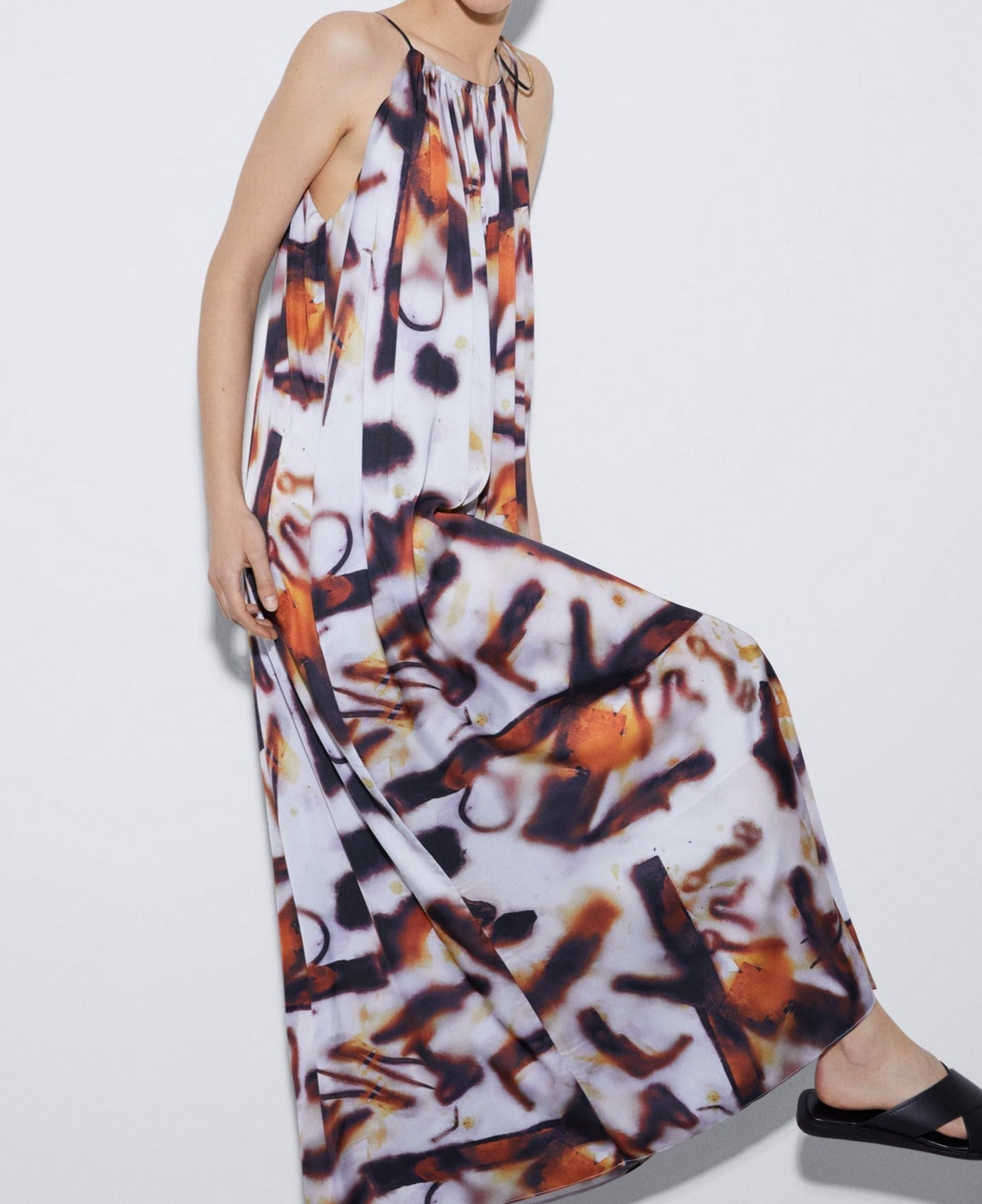 Women Dress | Yellow Print Halter Neck Long Dress by Spanish designer Adolfo Dominguez