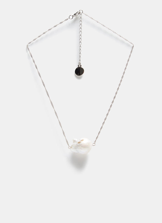 Silver Short Necklace With Natural Pearl