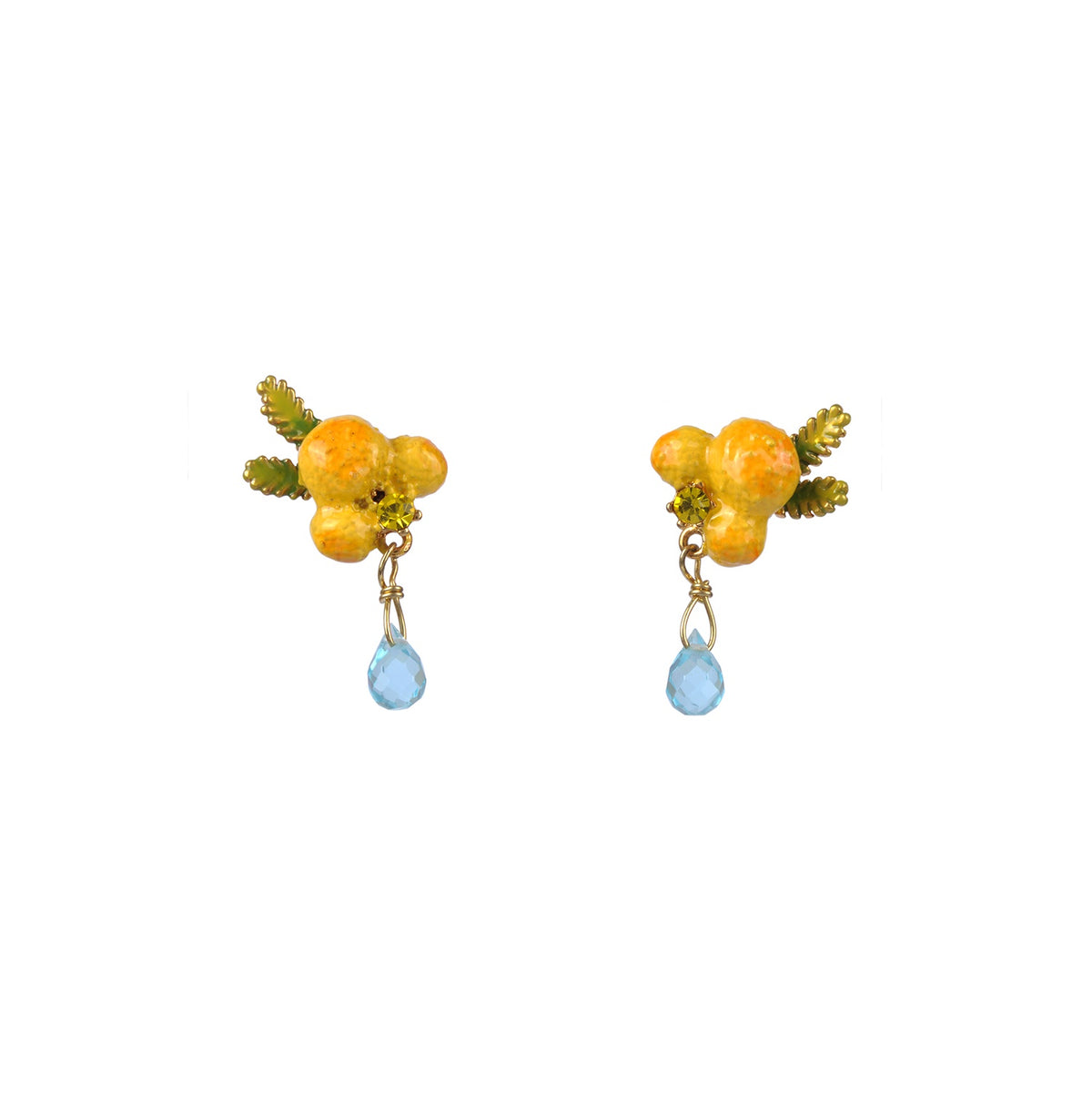 Mimosa Flower And Leaf Earrings | MIMOSA-FLOWER-AND-LEAF-EARRINGS-ABJP103T1