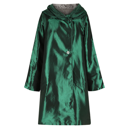 Alquema | Pleated Reversible Coat / Forest Green And Steel