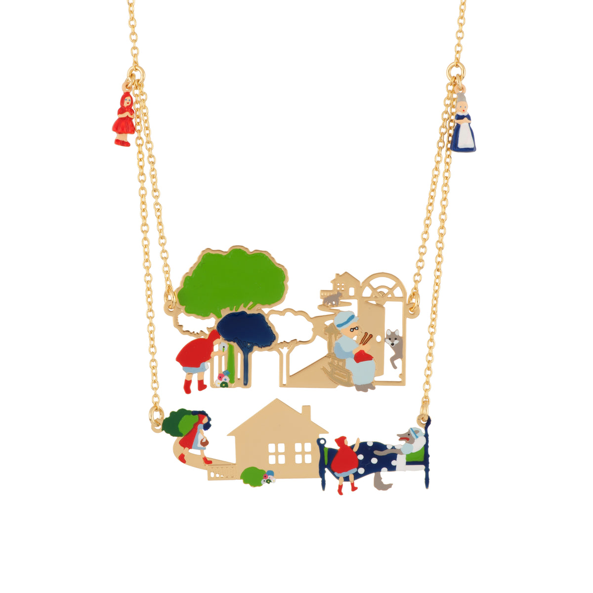 2-Row Promenons Nous Little Red Riding Hood Story Necklace | AECR3181