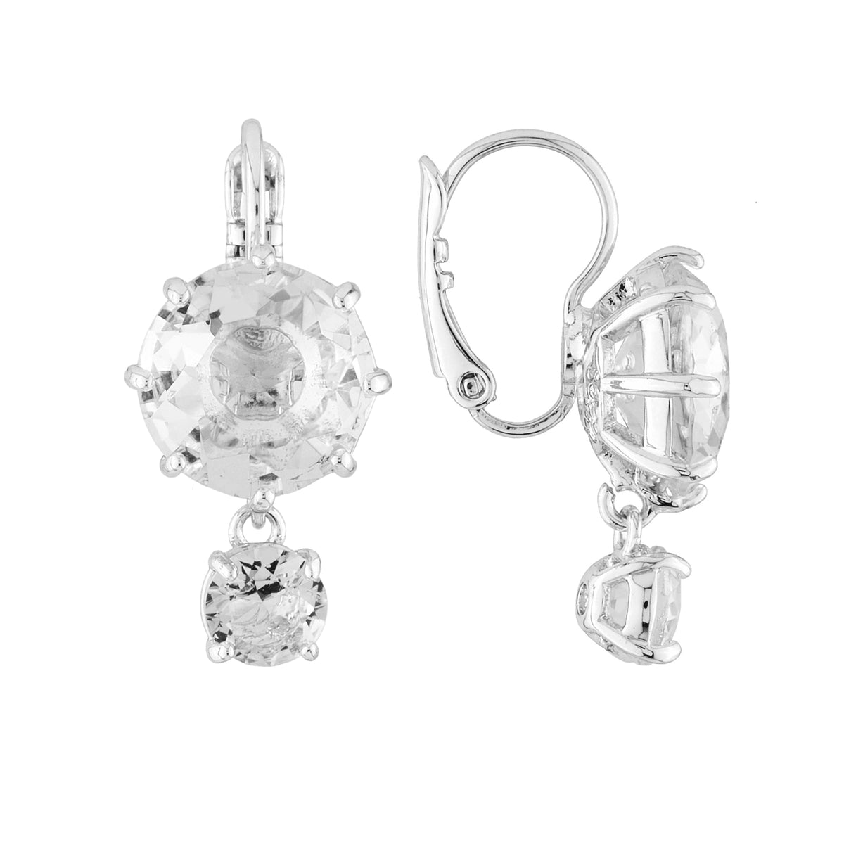 Silver 2 Round Stones La Diamantine Dormeuses Earrings | AILD1263
