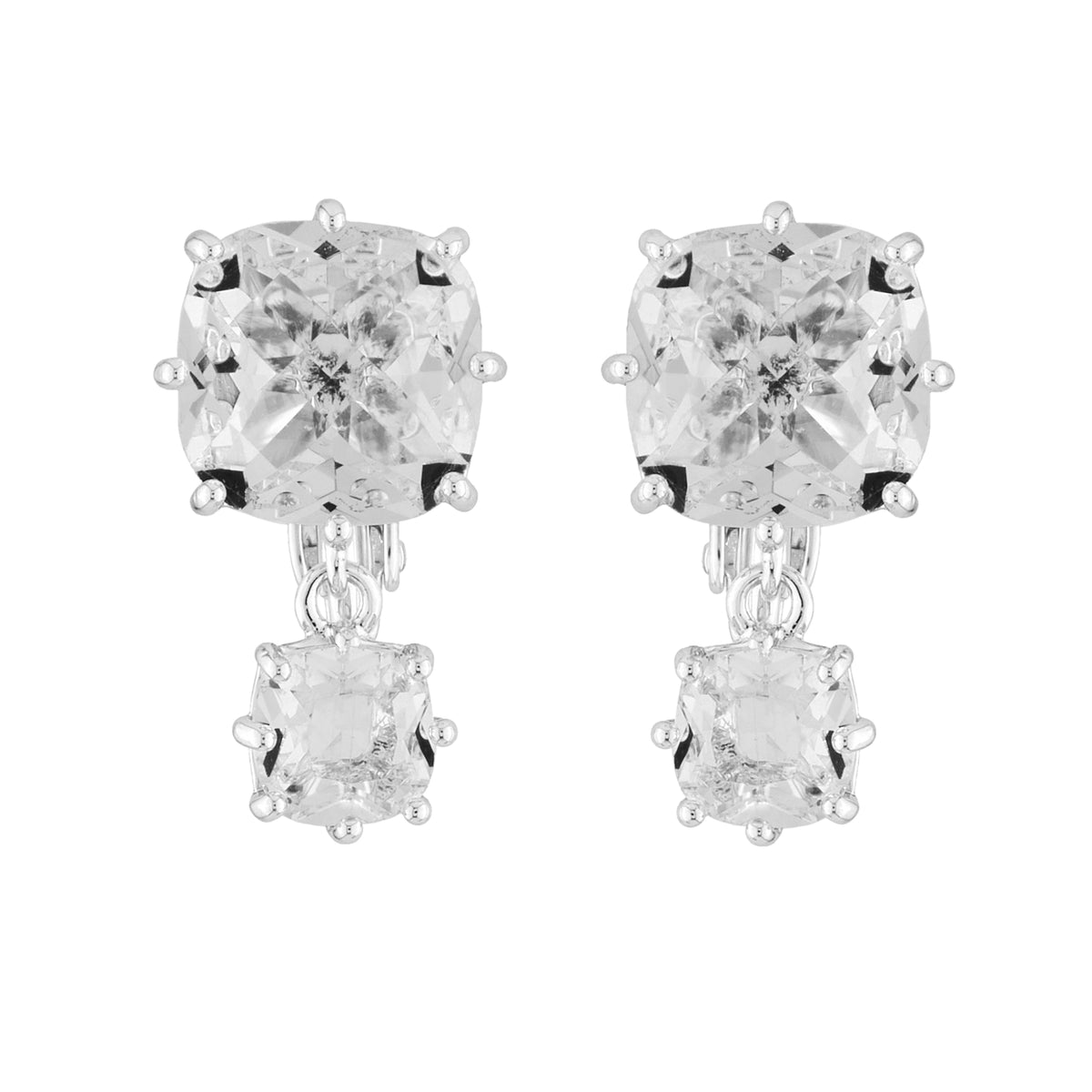 Silver 2 Square Stones La Diamantine Earrings | AILD1383