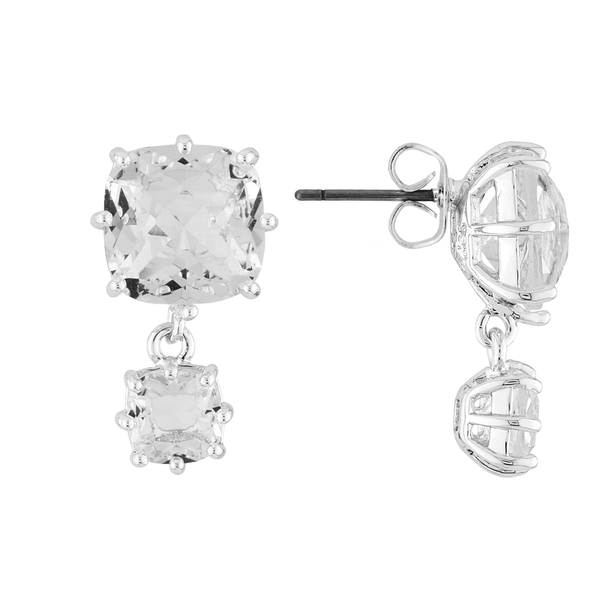Silver 2 Square Stones La Diamantine Earrings | AILD1383