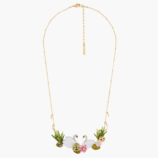 Two Swans In Love Among Water Lilies Collar Necklace | AKCY301