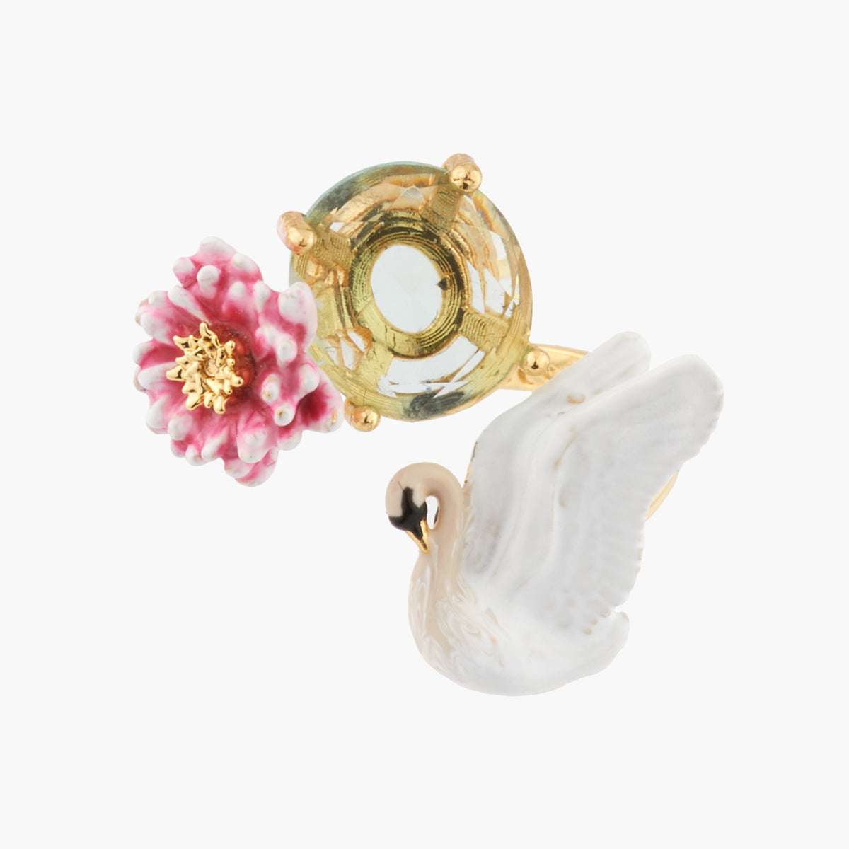 White Swan And Pink Water Lily Adjustable Rings | AKCY602