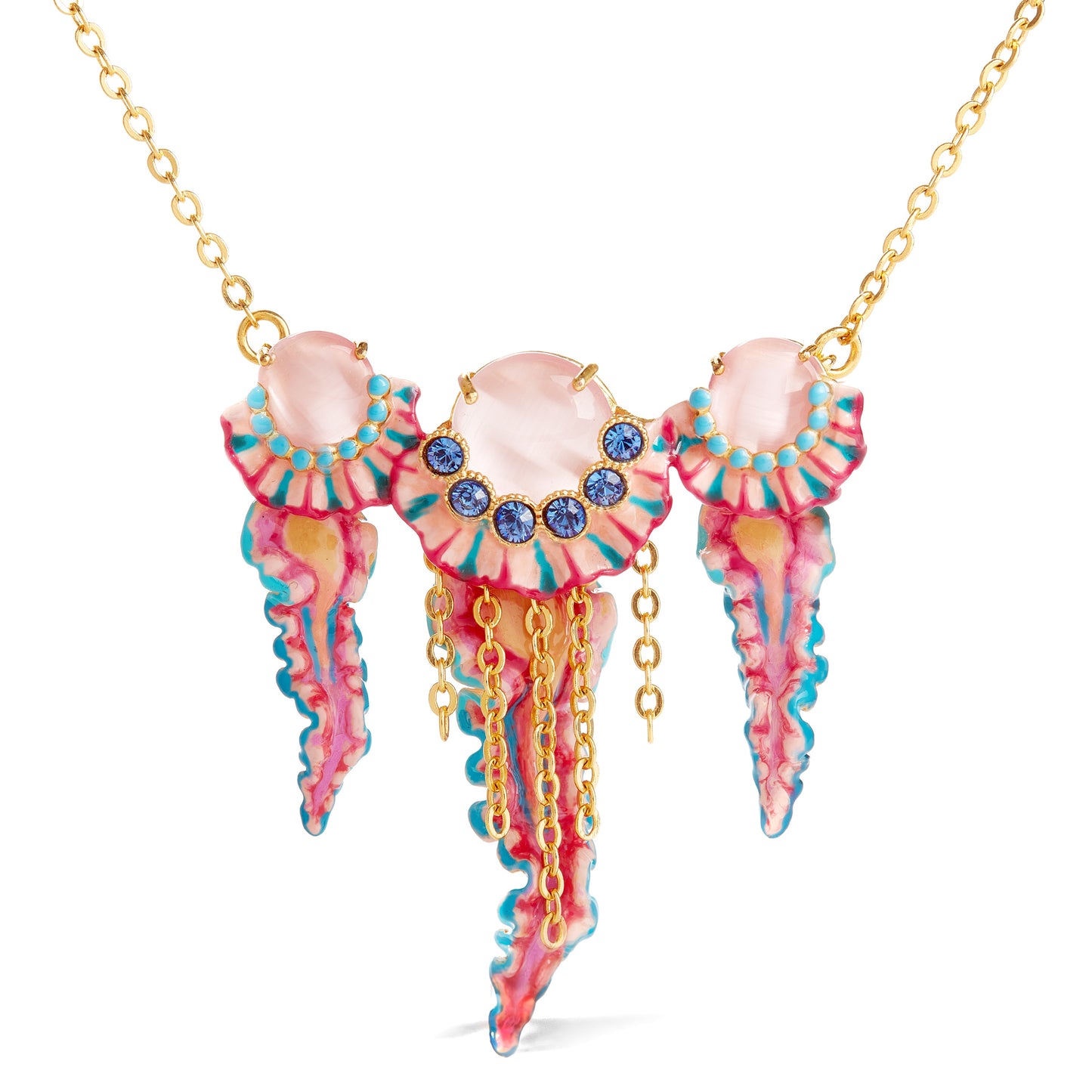 Trio Of Blue And Pink Jellyfish Pendant Necklace | AOGL3061