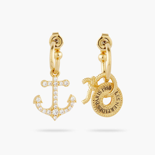 Anchor And Engraved Coin Asymmetrical Earrings | AQMP1071