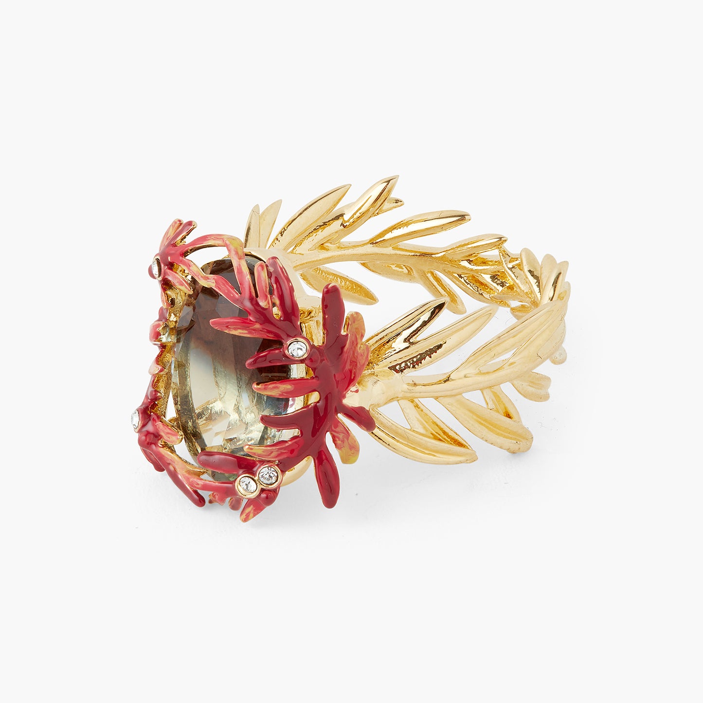 Foliage, Stones And Small Crystals Cocktail Ring | AQPS6021