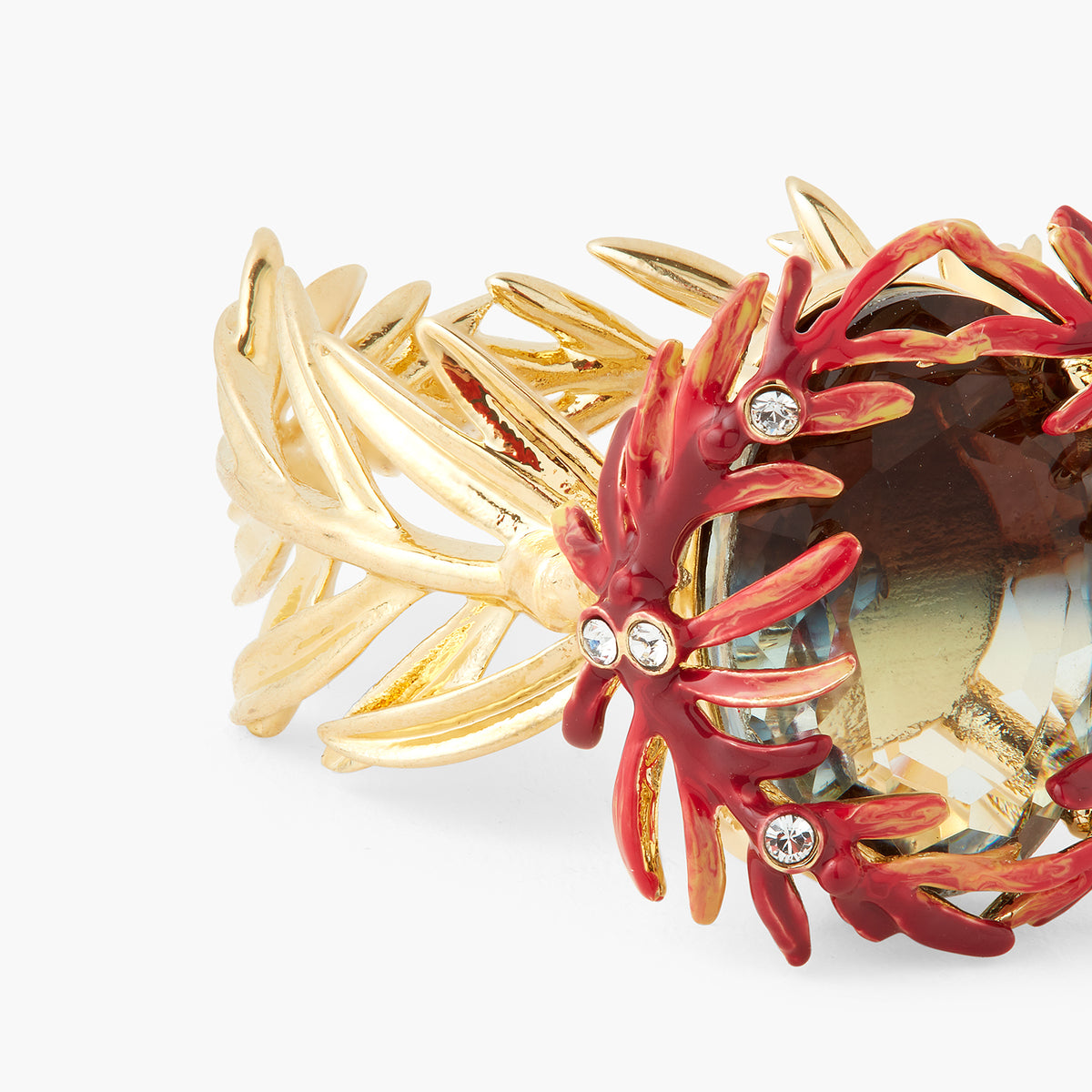 Foliage, Stones And Small Crystals Cocktail Ring | AQPS6021