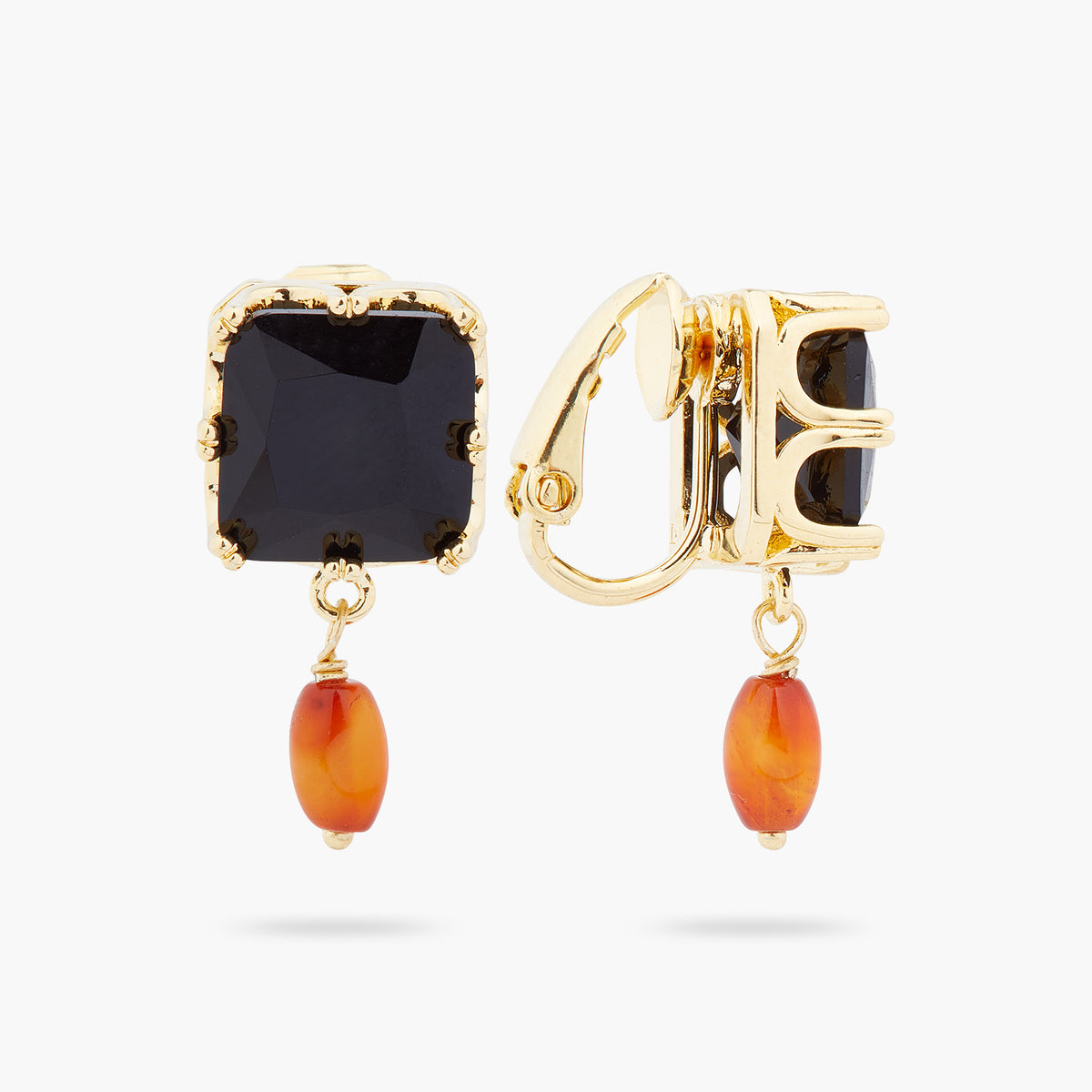 Black Square Stone And Bead Earrings | ARCL1011
