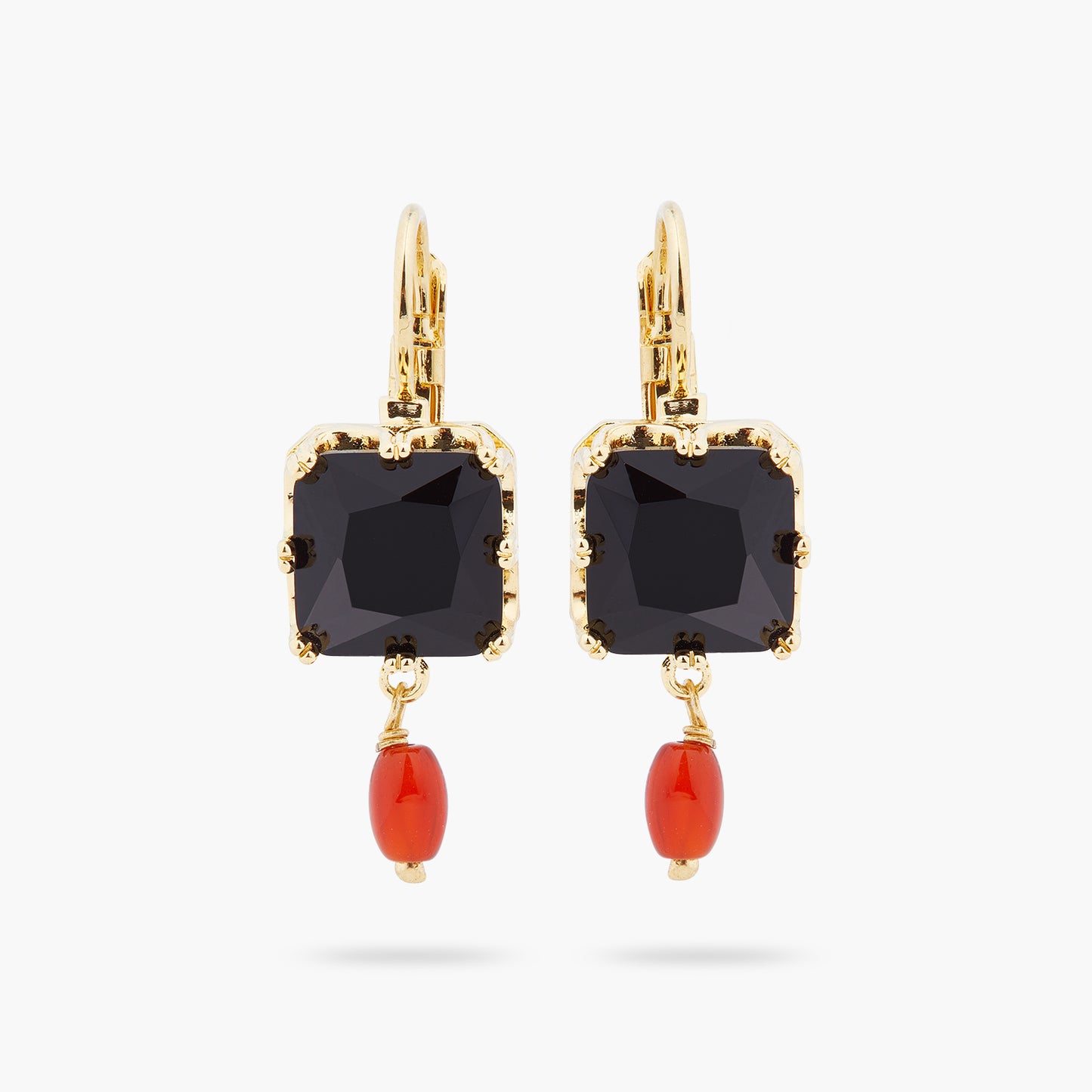 Black Square Stone And Bead Earrings | ARCL1011