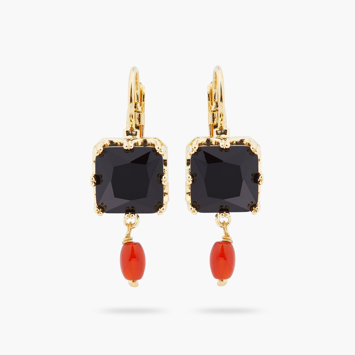 Black Square Stone And Bead Earrings | ARCL1011