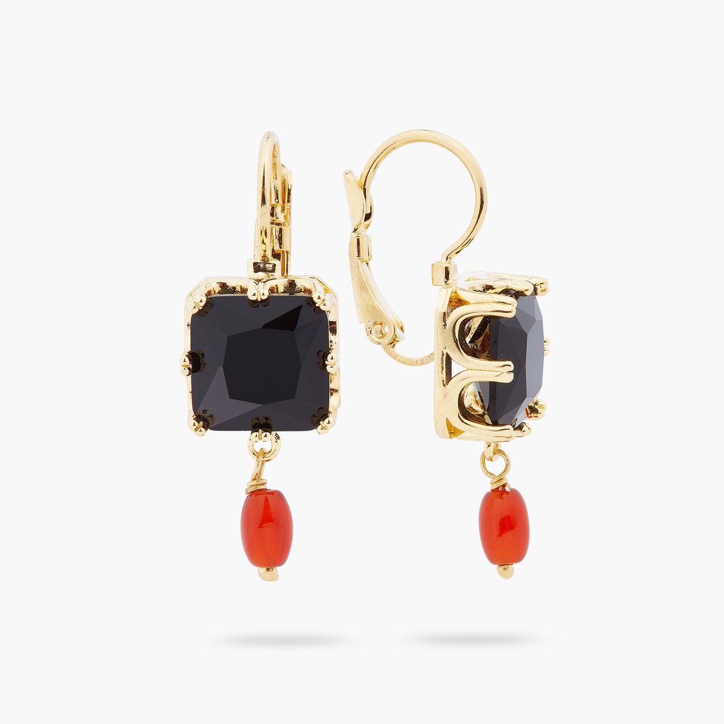 Black Square Stone And Bead Earrings | ARCL1011