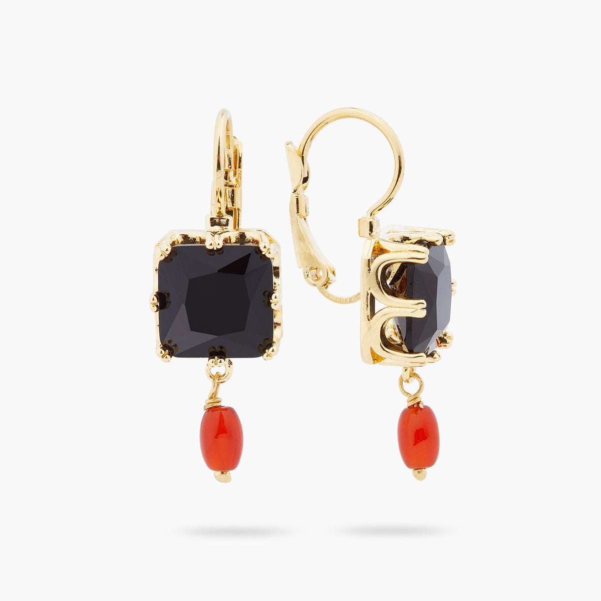 Black Square Stone And Bead Earrings | ARCL1011