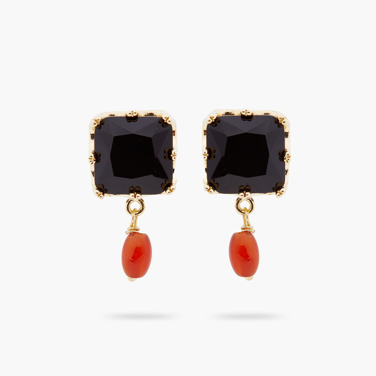 Black Square Stone And Bead Earrings | ARCL1011