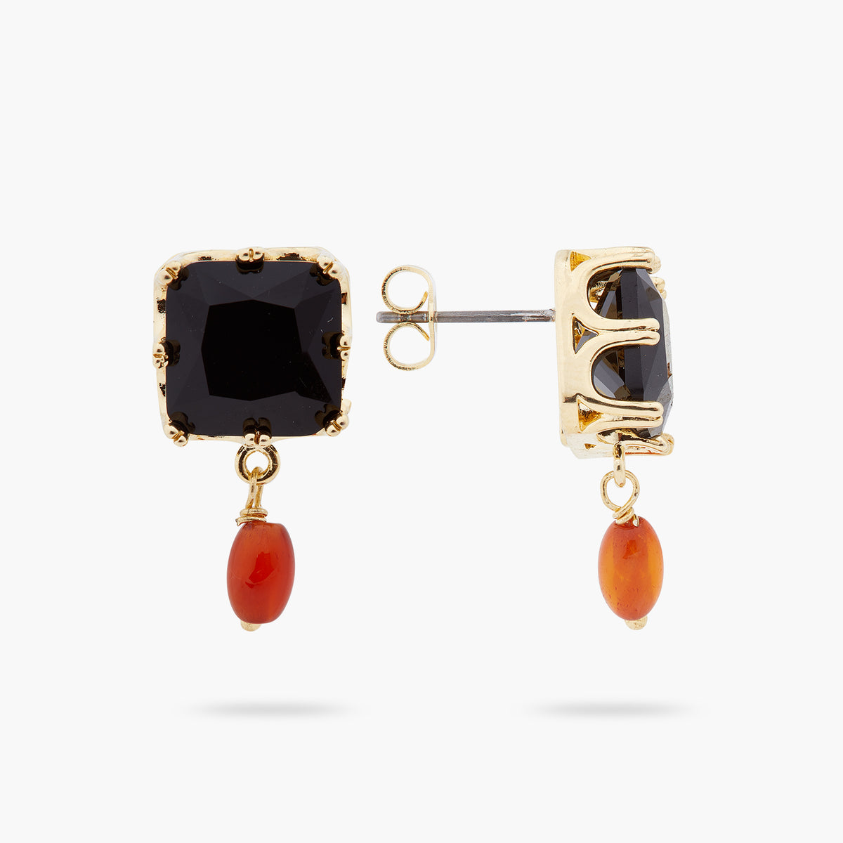 Black Square Stone And Bead Earrings | ARCL1011