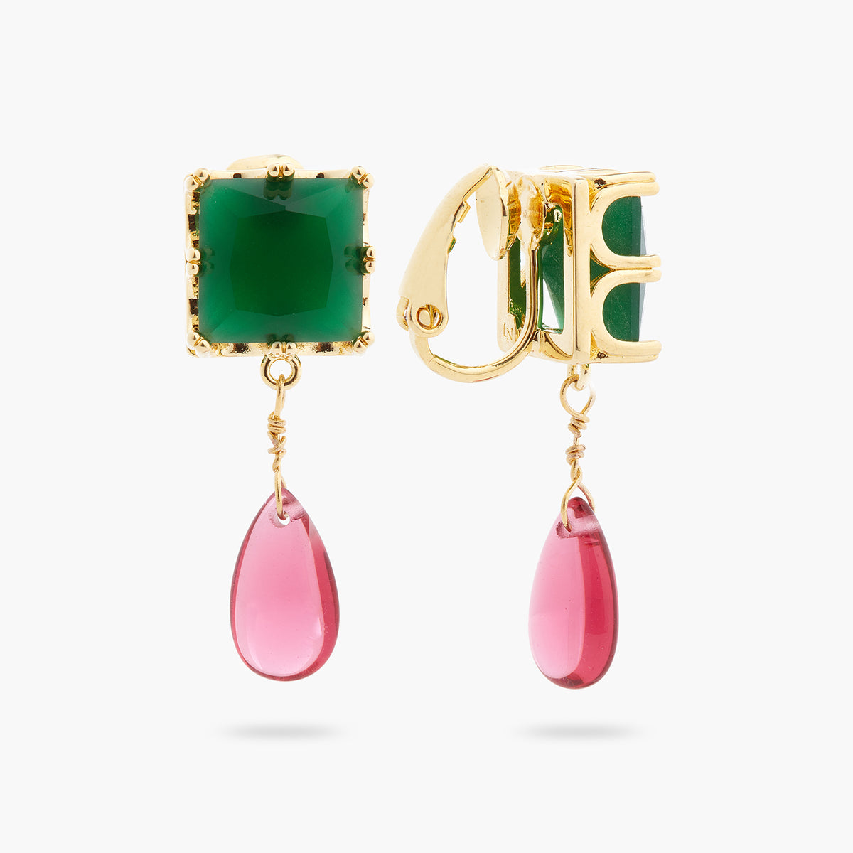Green Square Stone And Bead Earrings | ARCL1051
