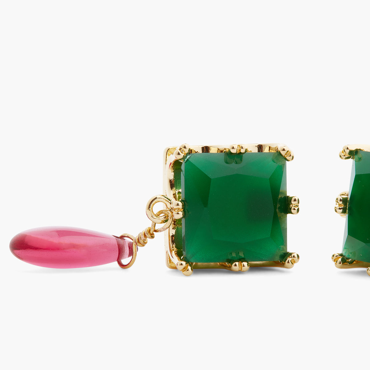 Green Square Stone And Bead Earrings | ARCL1051