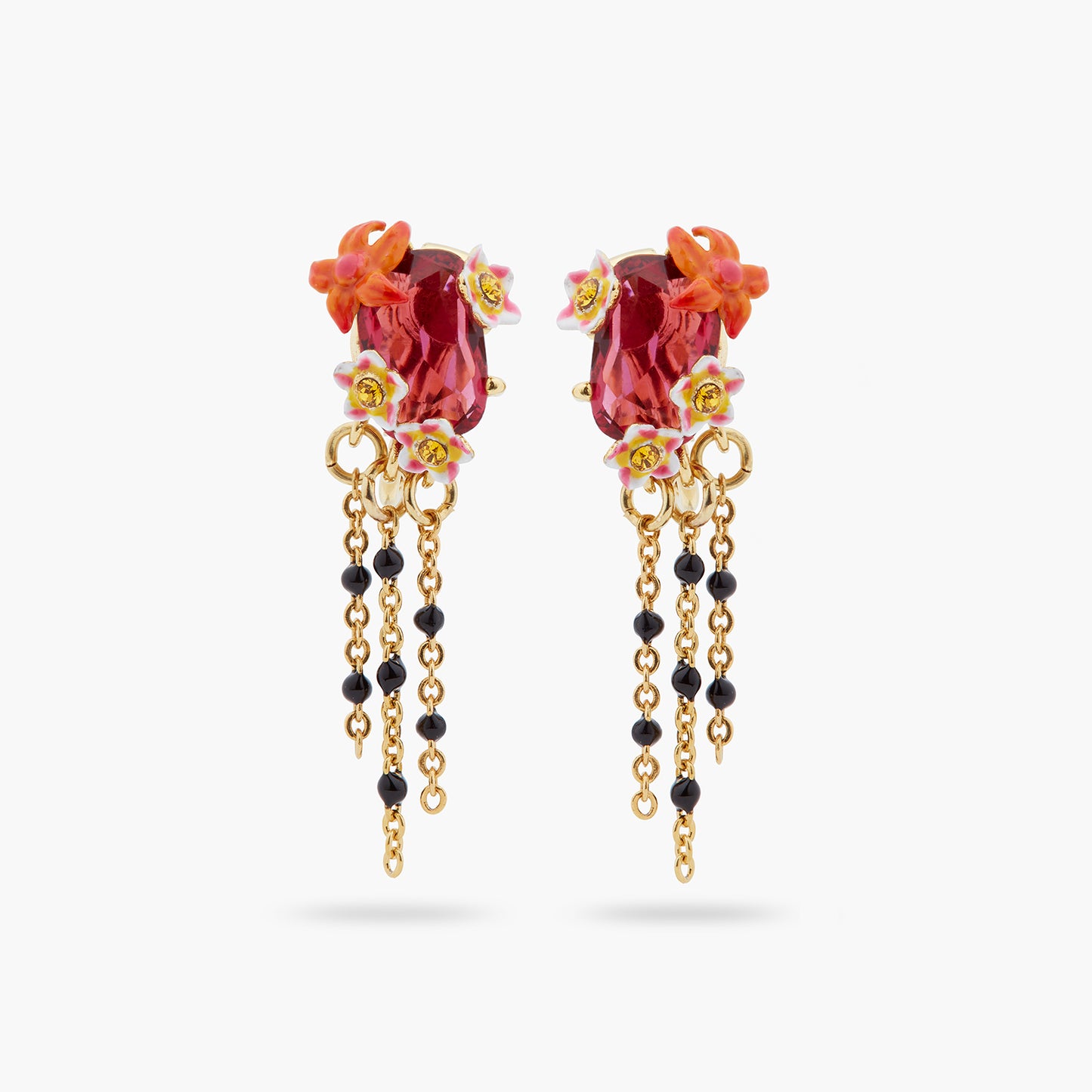 Faceted Crystal And Exotic Flower Dangling Earrings | ARPA1021