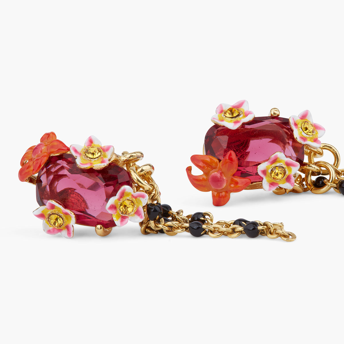 Faceted Crystal And Exotic Flower Dangling Earrings | ARPA1021