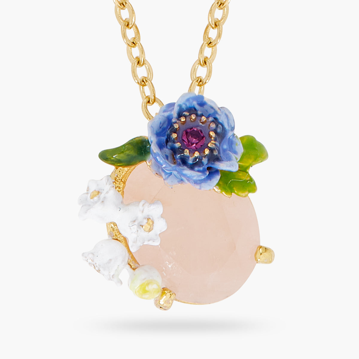 Rose Quartz And Floral Composition Pendant Necklace | ARPF3041