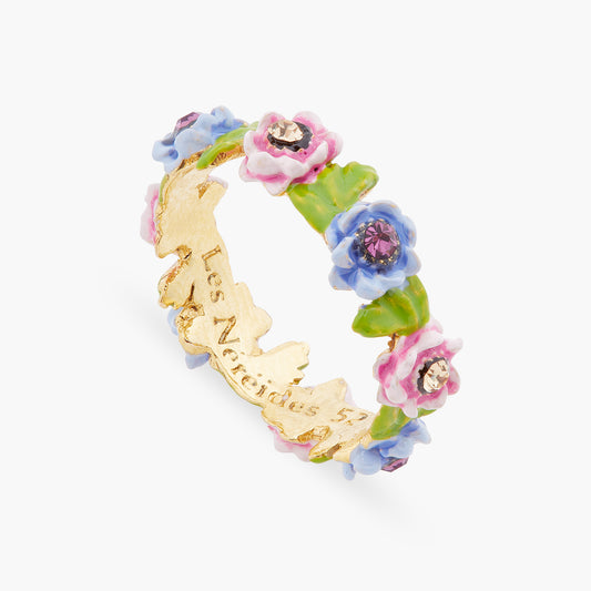 Pink And Blue Flower Crown Ring