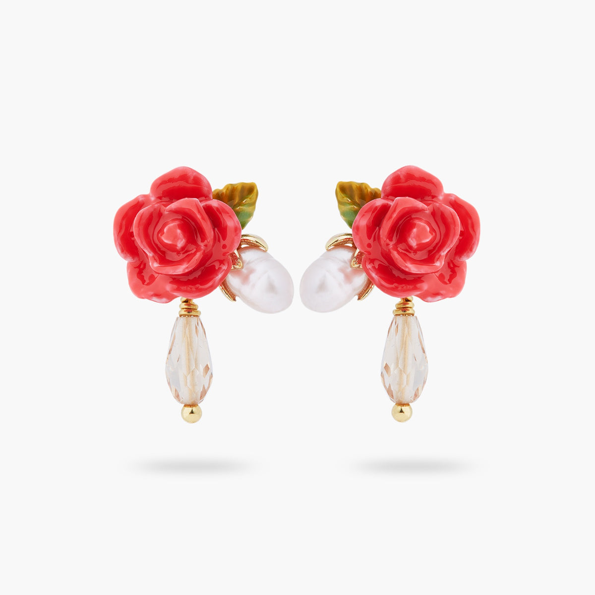 Rose, Cultured Pearl And Crystal Drop Earrings | ASAR1091
