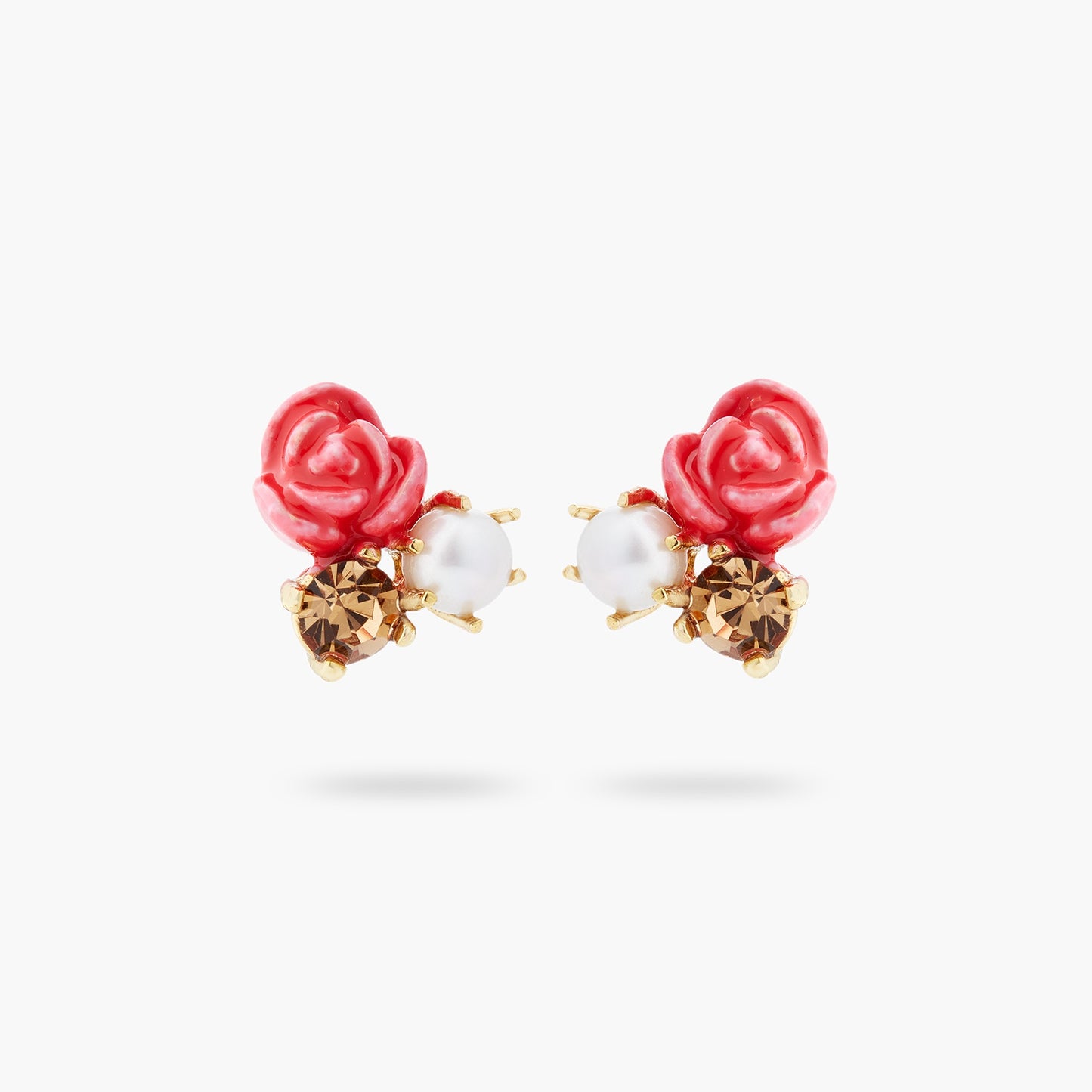 Rose, cultured pearl and crystal drop earrings | ASAR1101