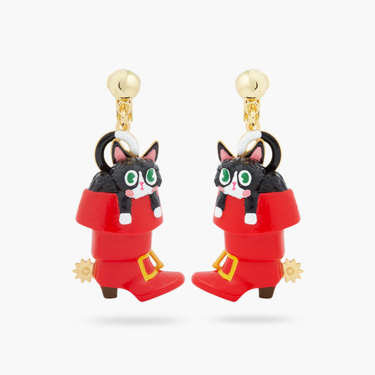 Charming Cat In A Red Boot Earrings