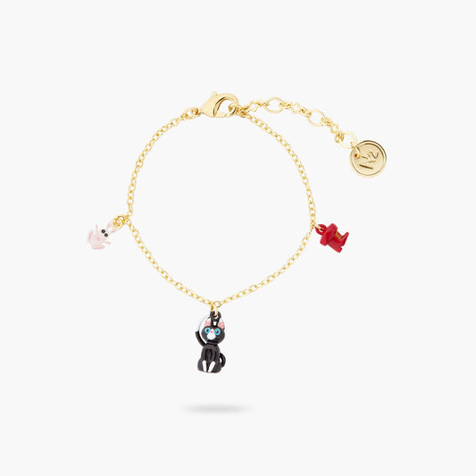 Charming Cat, Red Boot And Rabbit Charm Bracelet