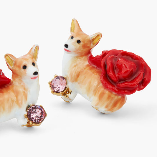 Corgi And Red Roses Earrings