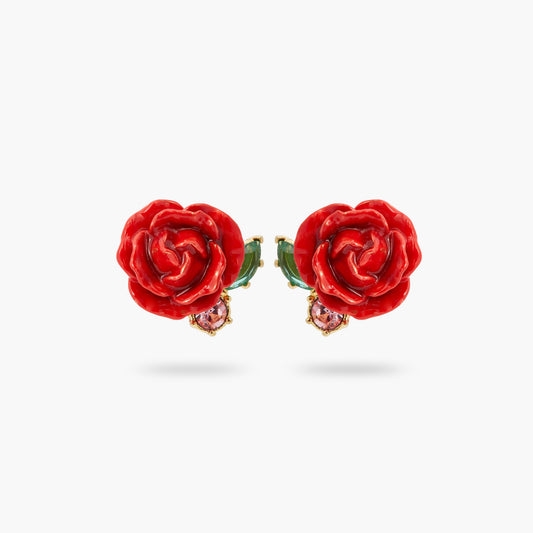 Red Rose And Pink Crystal Earrings