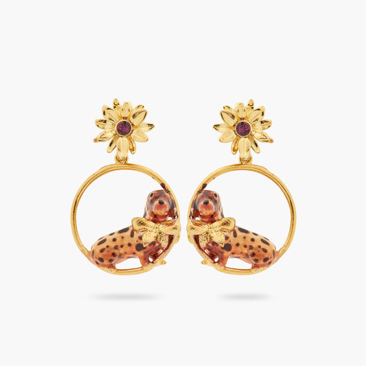 Dachshund And Flower Hoop Earrings