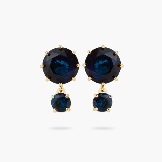 Ocean Blue Diamantine 2 Round Stone Sleeper Earrings | ASLD1261