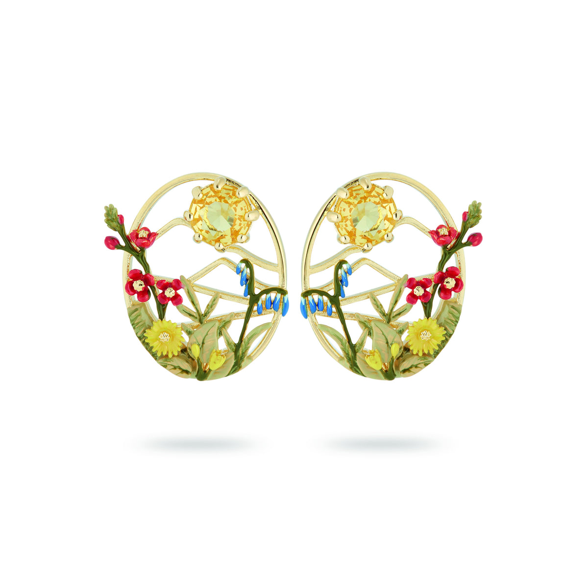 Mount Fuji And Round Stone Earrings | ASLE1111