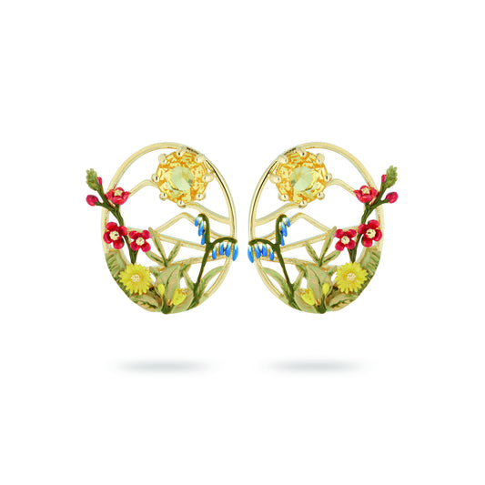 Mount Fuji And Round Stone Earrings | ASLE1111