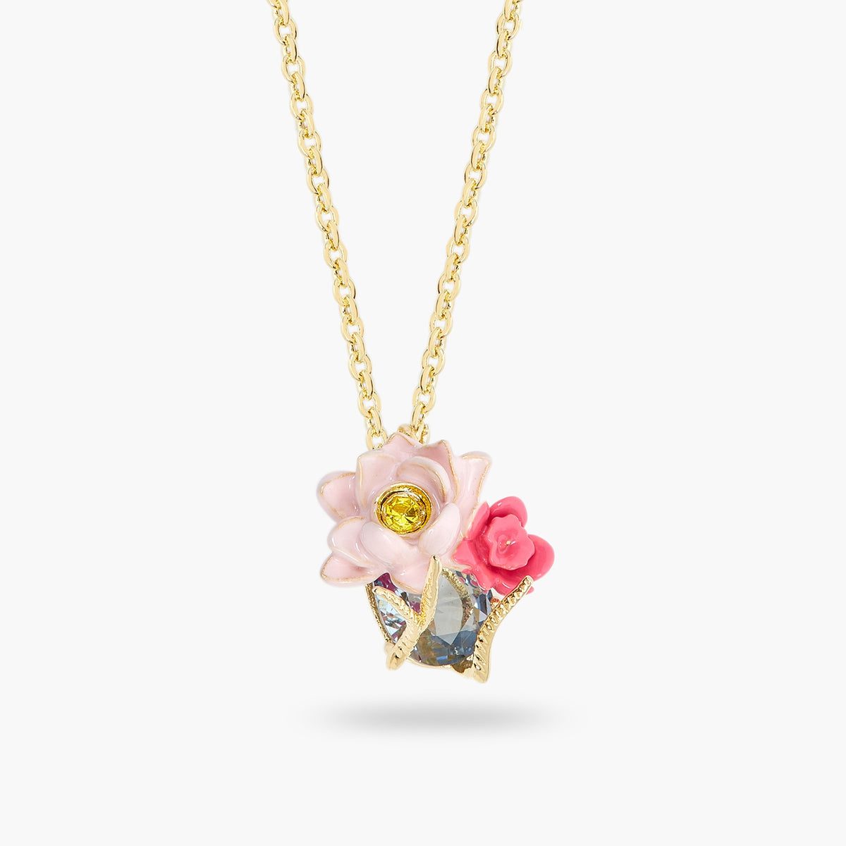Pink Lotus And Light Blue Pendant Necklace | ASOS3041