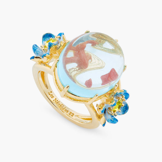 Crystal oval, koi fish and blue lotus cocktail ring | ASOS6041