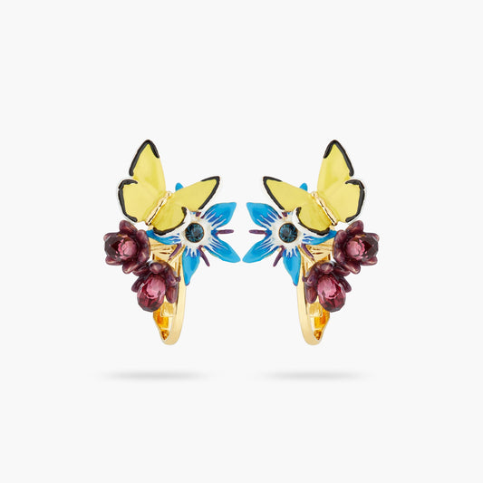 Blue Flower And Yellow Butterfly Earrings | ASPO1021