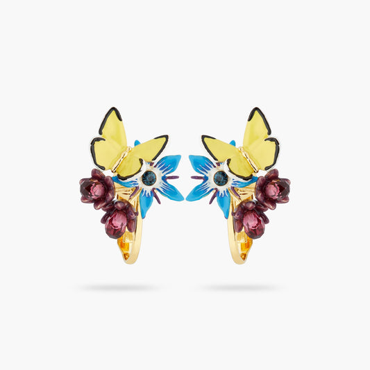 Blue Flower And Yellow Butterfly Earrings